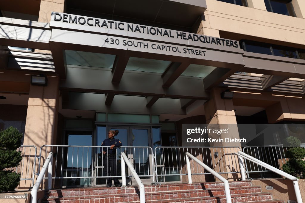 Security Measures Still In Place Outside DNC Offices After Protest Confrontation Last Night Calling For Israeli Cease Fire