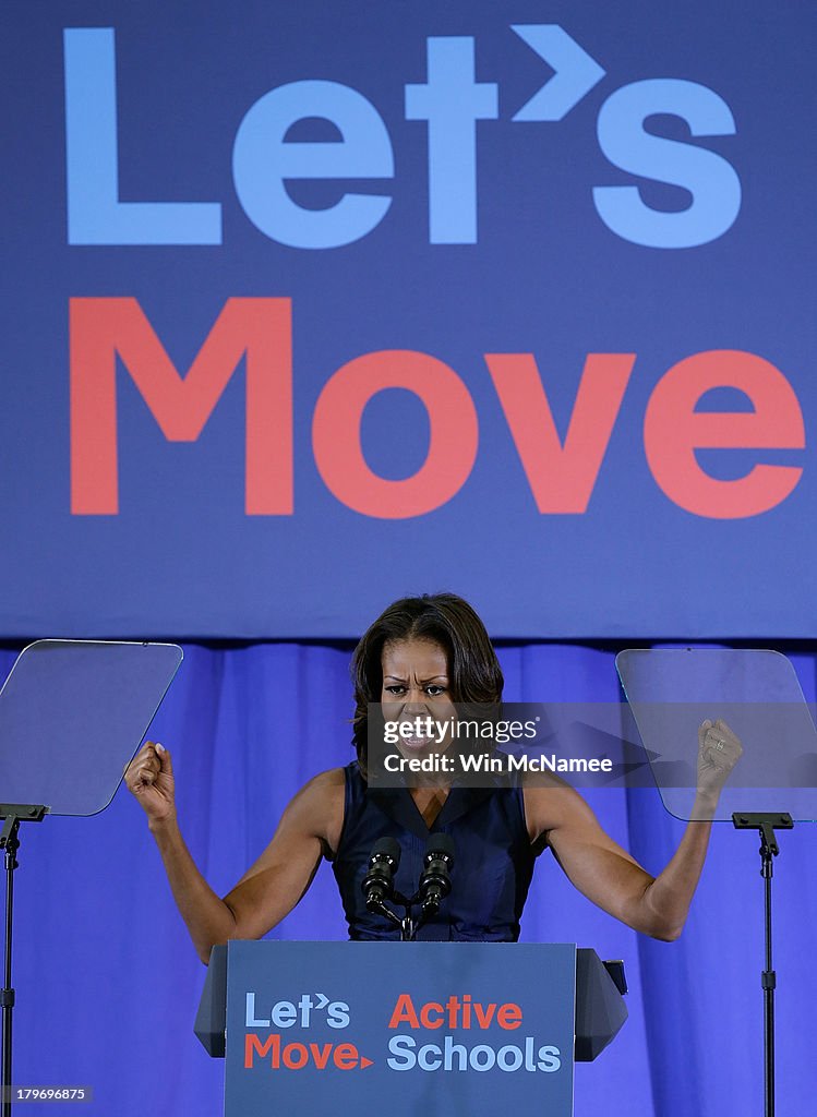 Michelle Obama And Star Athletes Visit Washington DC Elementary School