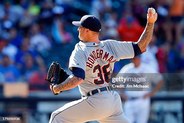 Jeremy Bonderman of the Detroit Tigers in action against the New York Mets at Citi Field on August 25, 2013 in the Flushing neighborhood of the...