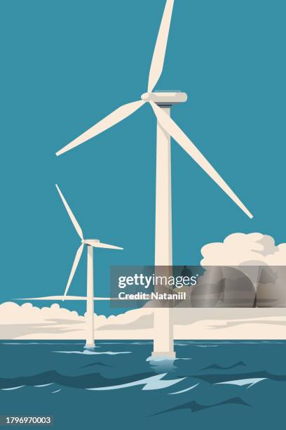 wind generator - wind farm sea stock illustrations