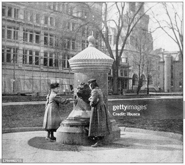 antique image of hampden county, massachusetts: springfield, court square fountain - 19 century town girl stock illustrations