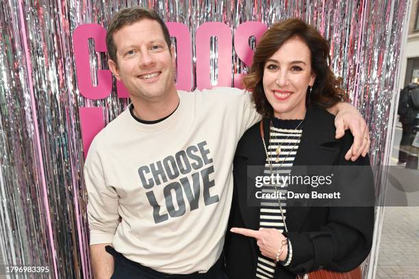 Dermot O'Leary and Dee Koppang O'Leary attend the launch of the 2023 Choose Love pop-up shop for Help Refugees on Carnaby Street on November 22, 2023...