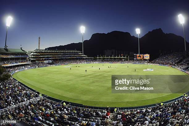 General view taken during the ICC Cricket World Cup Opening match between South Africa and the West Indies held on February 9, 2003 at the Newlands...