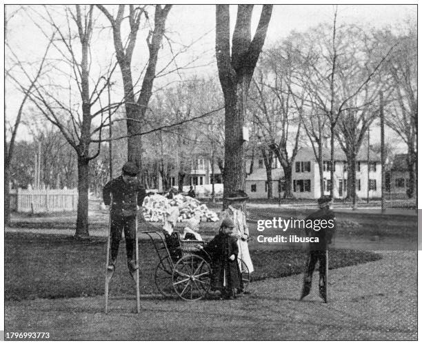 antique image of hampden county, massachusetts: springfield, children playing - 19 century town girl stock illustrations