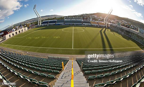 General view of Torsvollur Stadium prior to the UEFA Under21 Euro 2015 Qualifier match between Faroe Islands and Germany at Torsvollur Stadium on...