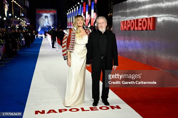 Giannina Facio and Ridley Scott attend the "Napoleon" UK Premiere at Odeon Luxe Leicester Square on November 16, 2023 in London, England.