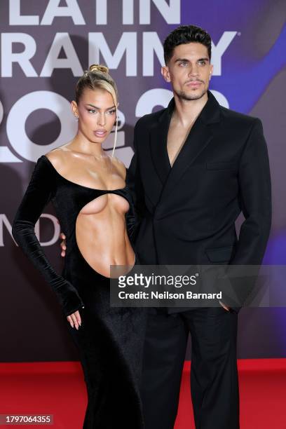 Jessica Goicoechea and Marc Bartra attend The 24th Annual Latin Grammy Awards on November 16, 2023 in Seville, Spain.