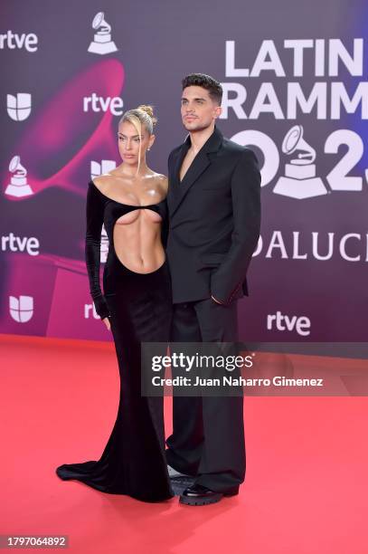 Jessica Goicoechea and Marc Bartra attend the 24th Annual Latin GRAMMY Awards at FIBES Conference and Exhibition Centre on November 16, 2023 in...