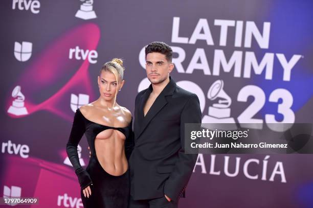 Jessica Goicoechea and Marc Bartra attend the 24th Annual Latin GRAMMY Awards at FIBES Conference and Exhibition Centre on November 16, 2023 in...