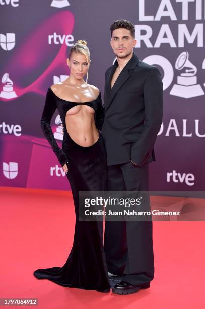Jessica Goicoechea and Marc Bartra attend the 24th Annual Latin GRAMMY Awards at FIBES Conference and Exhibition Centre on November 16, 2023 in...