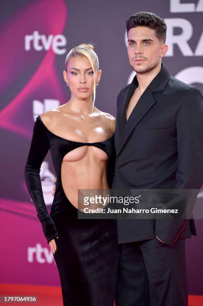 Jessica Goicoechea and Marc Bartra attend the 24th Annual Latin GRAMMY Awards at FIBES Conference and Exhibition Centre on November 16, 2023 in...