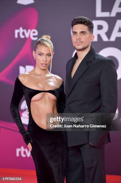 Jessica Goicoechea and Marc Bartra attend the 24th Annual Latin GRAMMY Awards at FIBES Conference and Exhibition Centre on November 16, 2023 in...