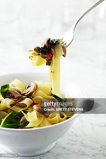 bowl of fettucini pasta - フェットチーネ ストックフォトと画像