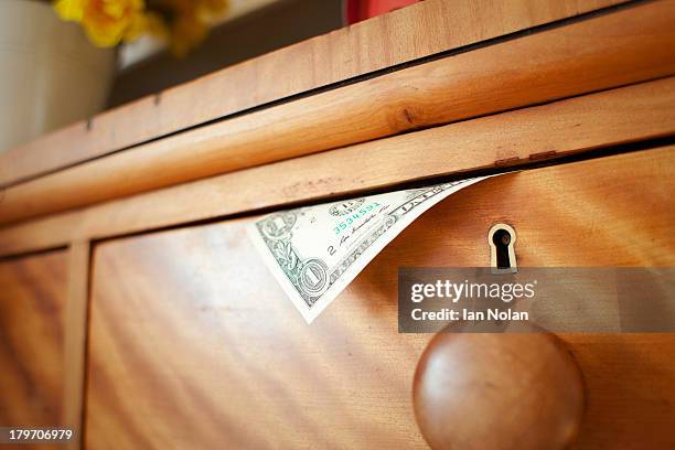one dollar bill in drawer, close up - hiding money stock pictures, royalty-free photos & images