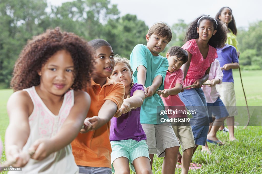 Children playing tug of war