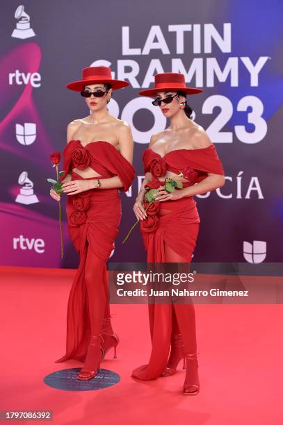 Pitty Bernad and Belah Bernad of Mëstiza attend the 24th Annual Latin GRAMMY Awards at FIBES Conference and Exhibition Centre on November 16, 2023 in...