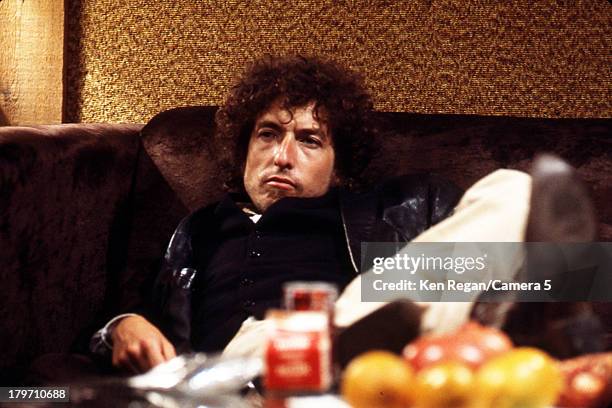 Musician Bob Dylan is photographed backstage during the Rolling Thunder Revue in 1975. CREDIT MUST READ: Ken Regan/Camera 5 via Contour by Getty...