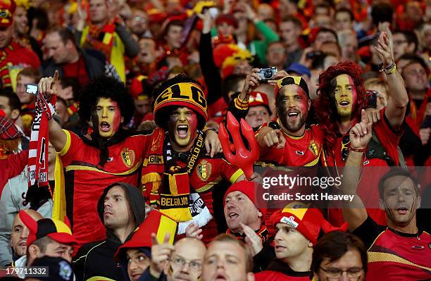 General view of Belgium fans prior to the FIFA 2014 World Cup Qualifying Group A match between Scotland and Belgium at Hampden Park on September 6,...