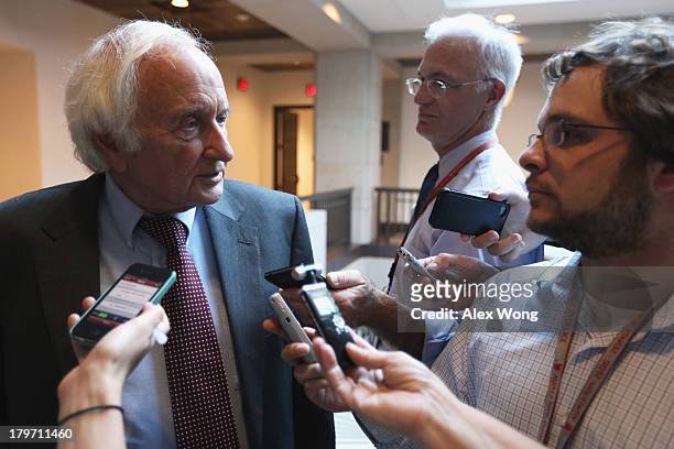 Rep. Sander Levin speaks with members of the media after a members-only closed briefing on Syria for the U.S. Senate and the House of Representatives...