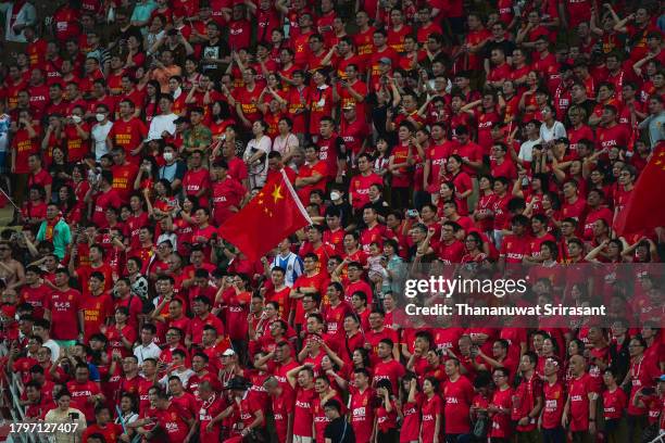 China fan during the FIFA World Cup Asian 2nd qualifier match between Thailand and China at Rajamangala Stadium on November 16, 2023 in Bangkok,...