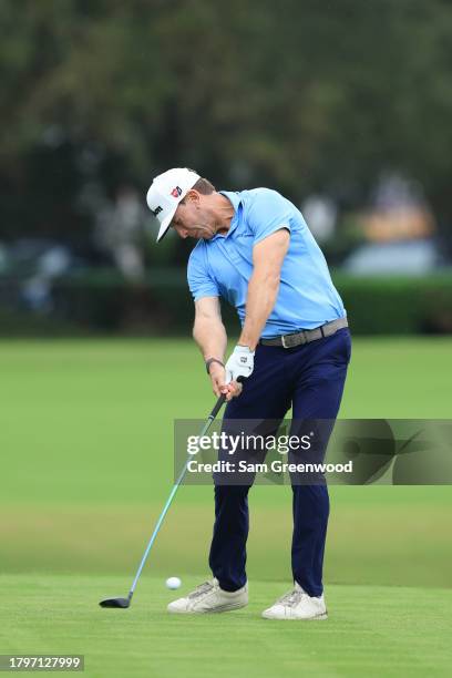 Ricky Barnes of the United States hits from the 13th fairway during the first round of The RSM Classic on the Plantation Course at Sea Island Resort...