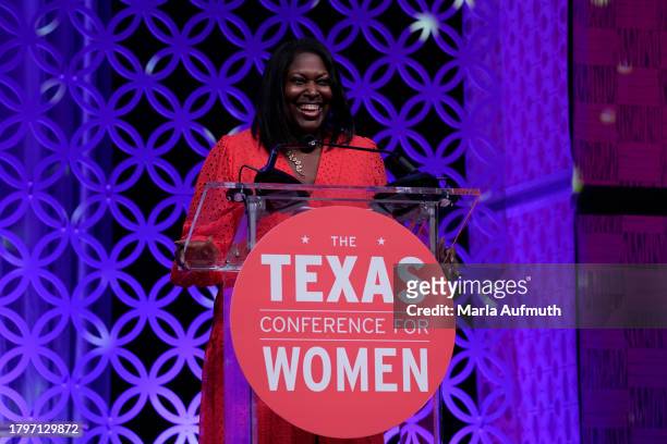 Tamara Fields, Austin Office Managing Director, South Market Unit COO, Accenture & Board President, TX Conference for Women speaks on stage during...
