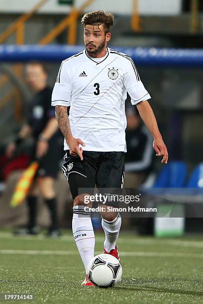 Marvin Plattenhardt of Germany runs with the ball during the UEFA Under21 Euro 2015 Qualifier match between Faroe Islands and Germany at Torsvollur...