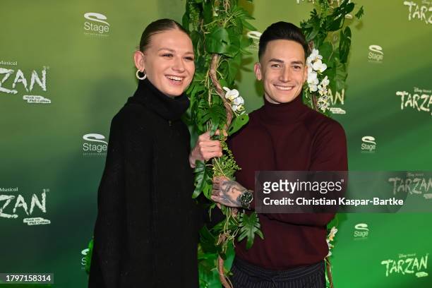 Gymnast Marcel Nguyen attends with his girlfriend Noemi Peschel the musical premiere of "Tarzan" at Stage Palladium Theater on November 16, 2023 in...