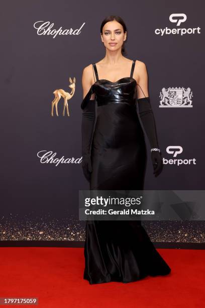 Irina Shayk arrives for the 75th Bambi Awards at Bavaria Filmstadt on November 16, 2023 in Munich, Germany.