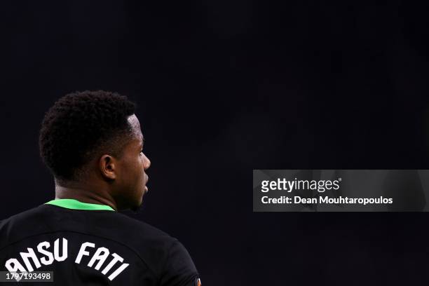 Ansu Fati of Brighton & Hove Albion looks on during the UEFA Europa League 2023/24 match between AFC Ajax and Brighton & Hove Albion at Johan Cruijff...