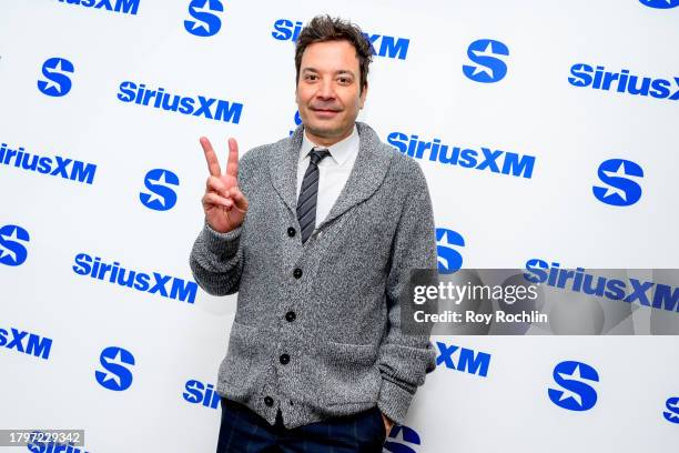 Jimmy Fallon visits SiriusXM Studios on November 16, 2023 in New York City.