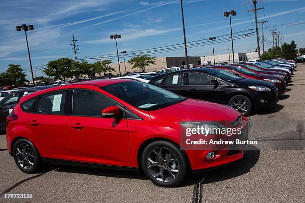 Ford Focus sits for sale at Bill Brown Ford Dealership on September 6, 2013 in Livonia, Michigan. U.S. Auto giants had a good summer: In August Ford...