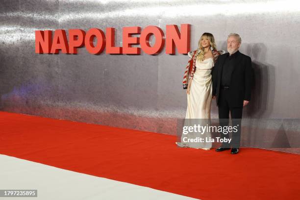 Giannina Facio and Ridley Scott attend the "Napoleon" UK Premiere at Odeon Luxe Leicester Square on November 16, 2023 in London, England.