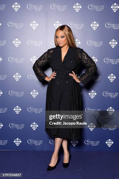 Tyra Banks attends the Como 1907 Gala in aid of Quelli Che Con Luca for leukaemia research at Villa Erba on November 16, 2023 in Cernobbio, Italy.