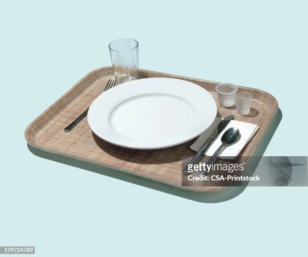place setting on tray - tray stock illustrations