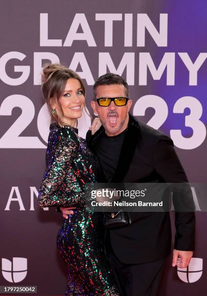 Nicole Kimpel and Antonio Banderas attend The 24th Annual Latin Grammy Awards on November 16, 2023 in Seville, Spain.