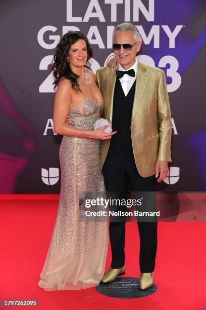 Veronica Berti and Andrea Bocelli attend The 24th Annual Latin Grammy Awards on November 16, 2023 in Seville, Spain.