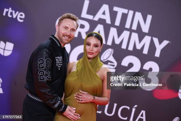 David Guetta and Jessica Ledon attends the 24th Annual Latin GRAMMY Awards at FIBES Conference and Exhibition Centre on November 16, 2023 in Seville,...