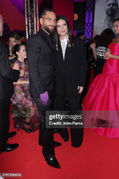 Maluma and Laura Pausini attend The 24th Annual Latin Grammy Awards on November 16, 2023 in Seville, Spain.