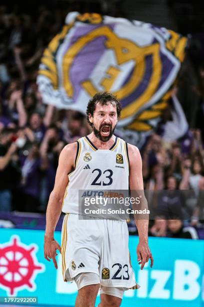 Sergio Llull of Real Madrid reacts during the Turkish Airlines EuroLeague Regular Season Round 9 game between Real Madrid and AS Monaco at WiZink...