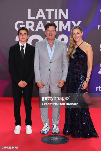 Pedro Vives, Carlos Vives and Claudia Elena Vásquez attend The 24th Annual Latin Grammy Awards on November 16, 2023 in Seville, Spain.