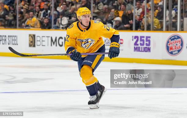 Tyson Barrie of the Nashville Predators skates against the Anaheim Ducks during an NHL game at Bridgestone Arena on November 14, 2023 in Nashville,...