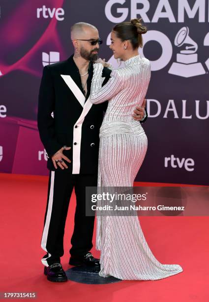 Mike Bahía and Greeicy Rendón attend the 24th Annual Latin GRAMMY Awards at FIBES Conference and Exhibition Centre on November 16, 2023 in Seville,...