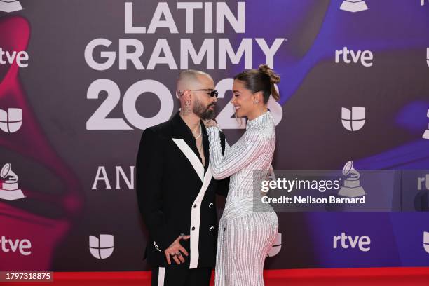 Mike Bahía and Greeicy Rendón attend The 24th Annual Latin Grammy Awards on November 16, 2023 in Seville, Spain.