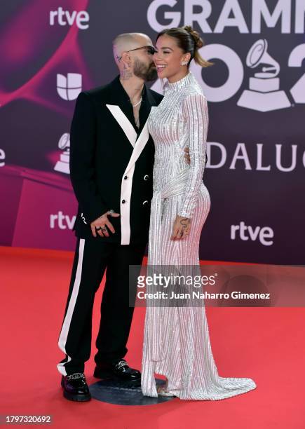 Mike Bahía and Greeicy Rendón attend the 24th Annual Latin GRAMMY Awards at FIBES Conference and Exhibition Centre on November 16, 2023 in Seville,...