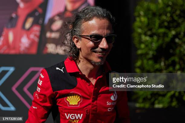 Laurent Mekies of Scuderia Ferrari looks on during qualifying ahead of the F1 Grand Prix of Monaco at Circuit de Monaco on May 27, 2023 in...