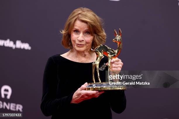 Senta Berger poses with award trophy during the 75th Bambi Awards at Bavaria Filmstadt on November 16, 2023 in Munich, Germany.