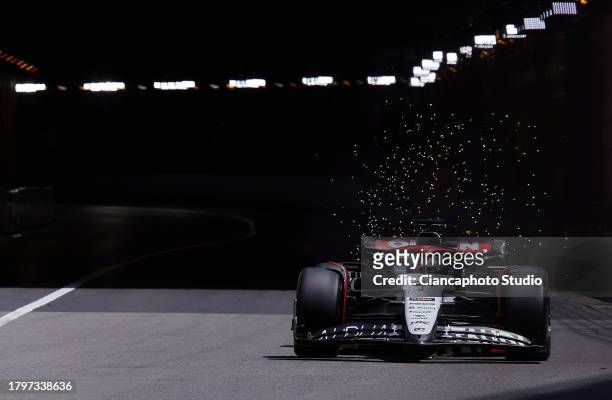 Nick De Vries of Netherlands and Scuderia AlphaTauri drives on track during qualifying ahead of the F1 Grand Prix of Monaco at Circuit de Monaco on...