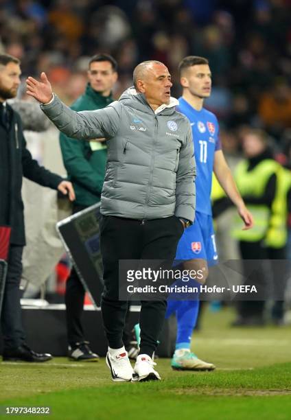 Francesco Calzona, Head Coach of Slovakia, reacts during the UEFA EURO 2024 European qualifier match between Slovakia and Iceland at Narodny...