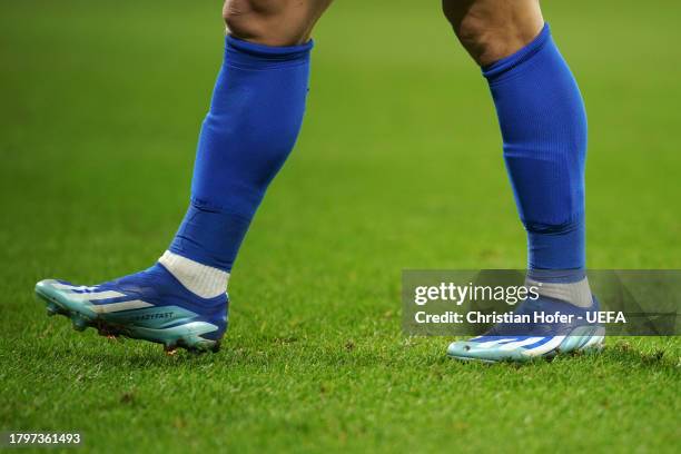 Detailed view of adidas boots during the UEFA EURO 2024 European qualifier match between Slovakia and Iceland at Narodny futbalovy stadion on...